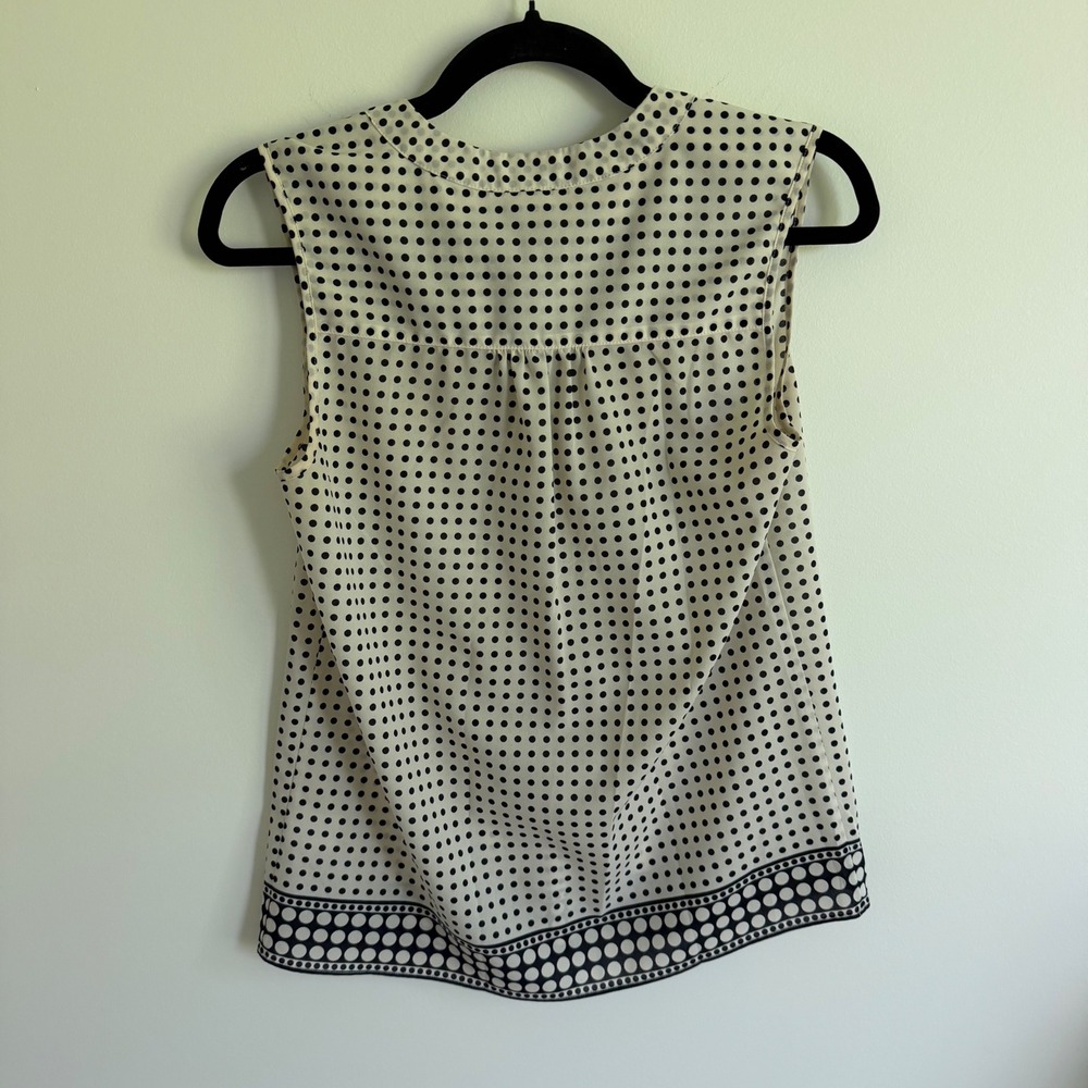 J.Crew Polka Dot Sleeveless Blouse Cream Black B9482 Womens Size 2 - Picture 2 of 4
